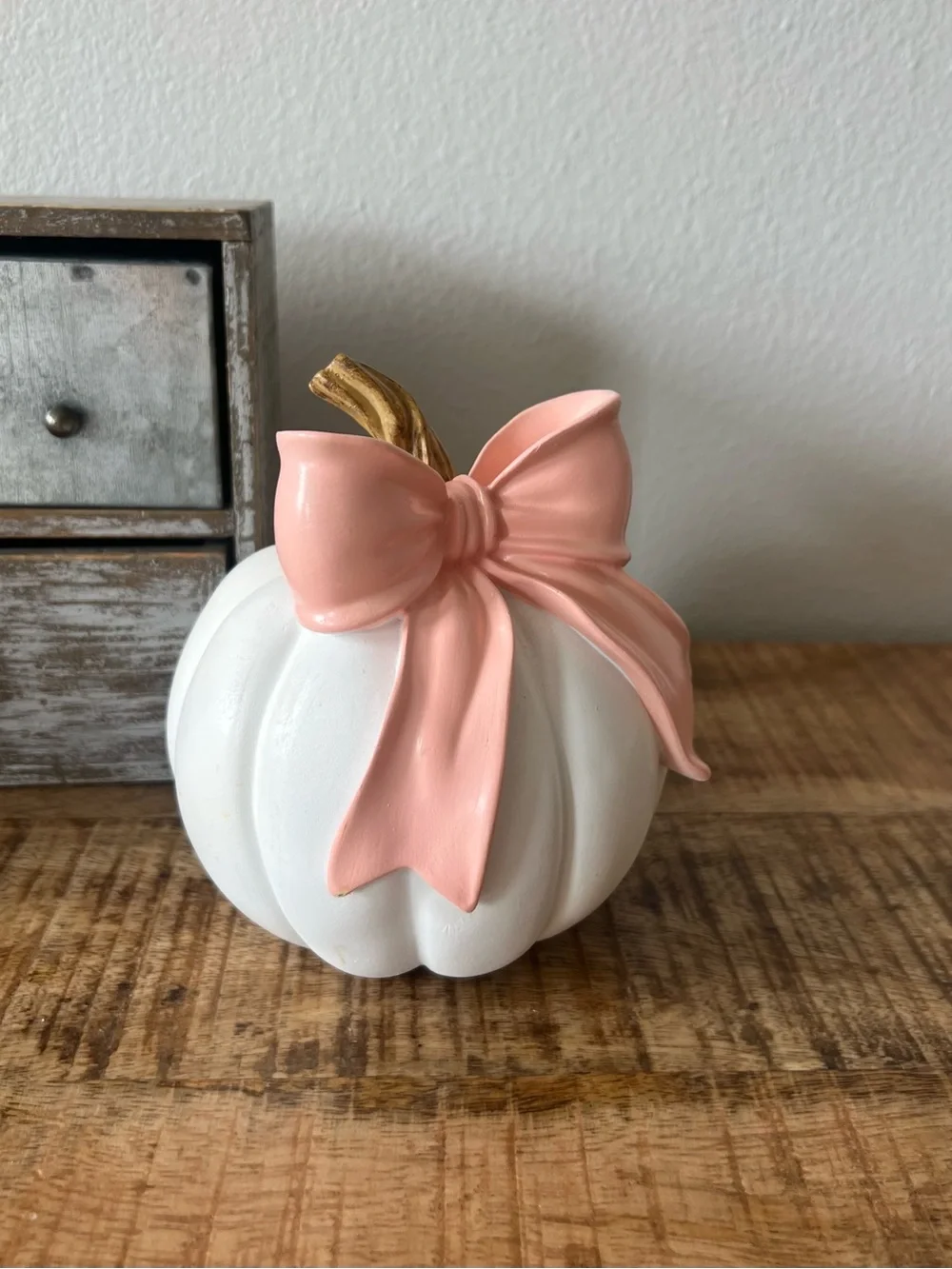 New Decorative White Pumpkin with Pink Bow